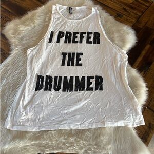 Divided White Muscle Tee with Black Text